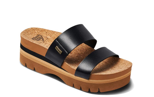 Reef Cushion Vista Higher 2.5 Sandals in black and tan