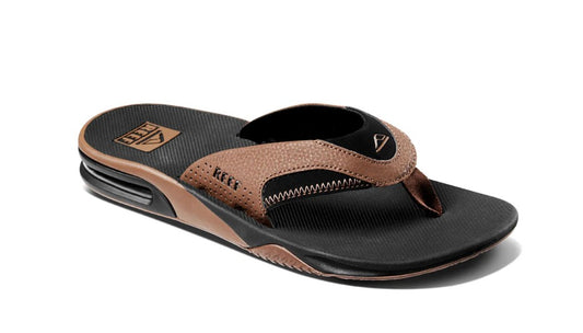 Reef Fanning Jandals in black and tan