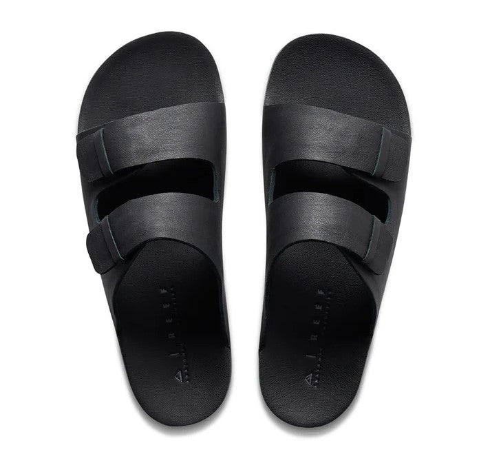 Reef Ojai Two Bar Mens Slides in black showing pair from top