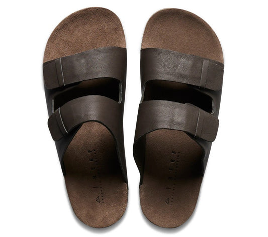 Reef Ojai Two Bar Premium Mens Sandals in dark brown colourway showing pair from above