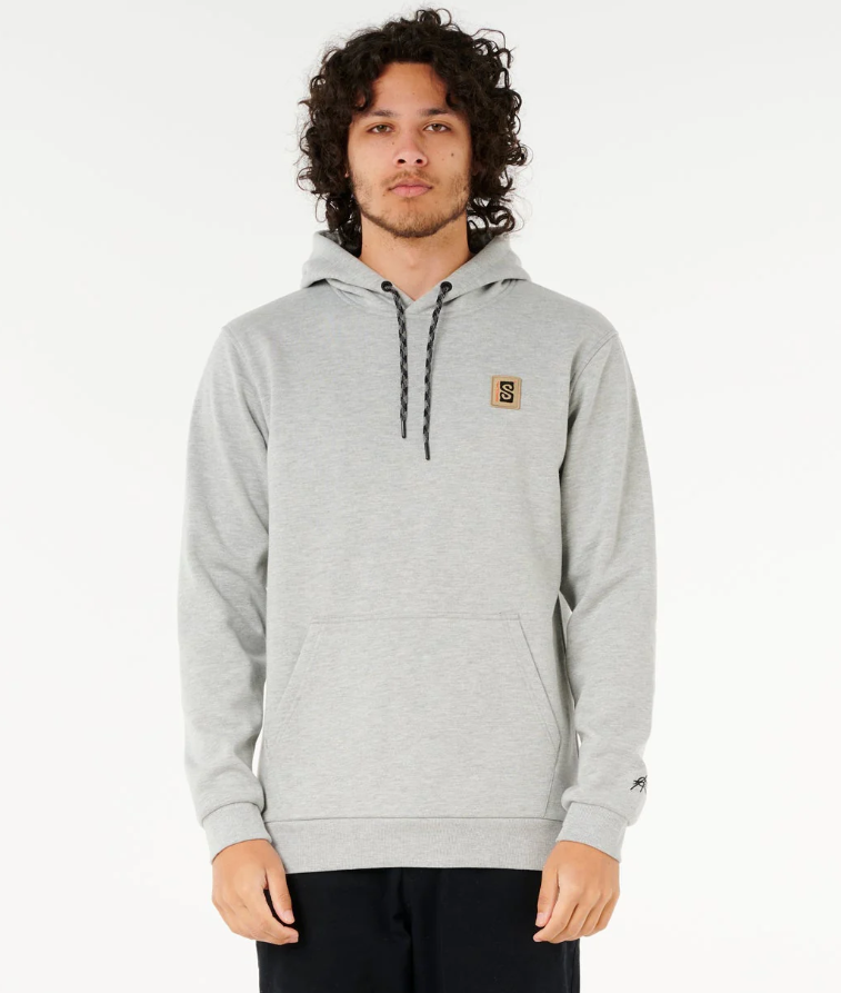 Rip Curl Anti-Series Search Base Hoodie in grey marle on model from front