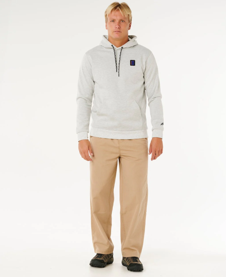 Rip Curl Anti-Series Search Base Hoodie in grey marle on model in khaki pants