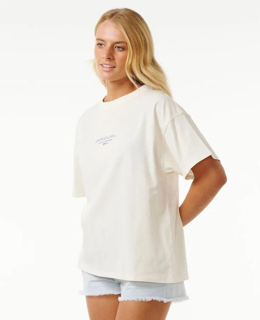 Rip Curl Arcadia Heritage Tee in bone colourway from front