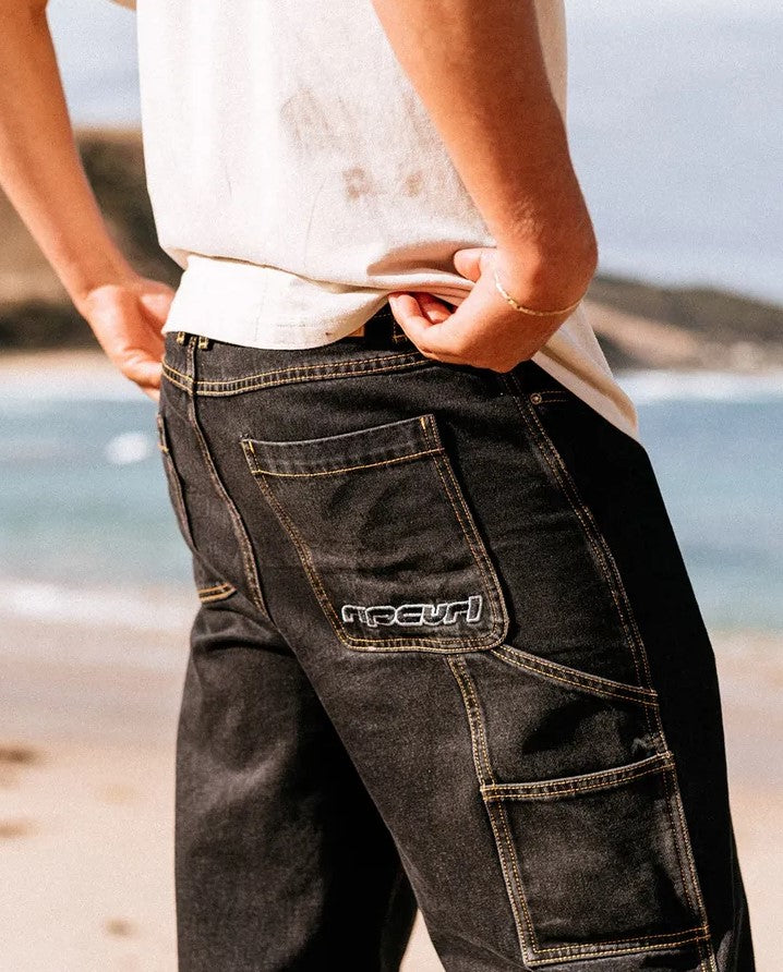 Rip Curl Archive 21" Denim Shorts  in washed black showing backside view