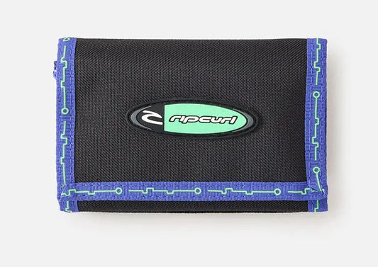 Rip Curl Archive Y2K Velcro Surf Wallet in blue and black colourway