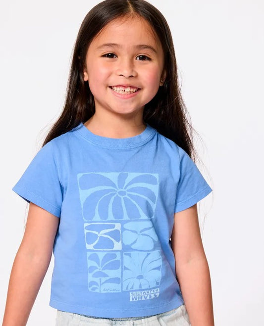 Rip Curl Artist Of The Search Girls Tee in blue on dark haired girl
