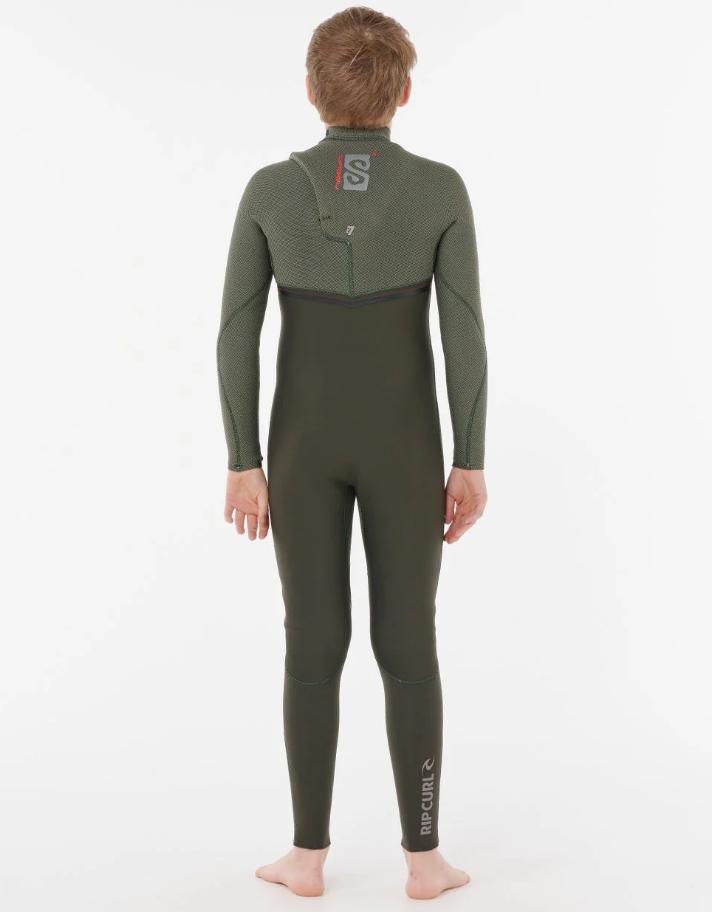 Rip Curl Kids Flashbomb Pro 4/3 Chest Zip Wetsuit in cactus green from rear