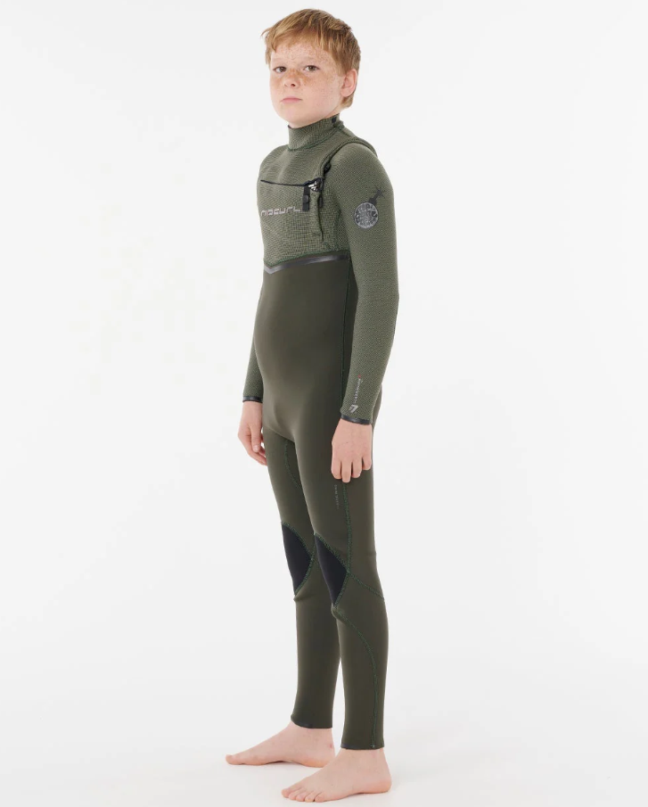 Rip Curl Kids Flashbomb Pro 4/3 Chest Zip Wetsuit in cactus green from side