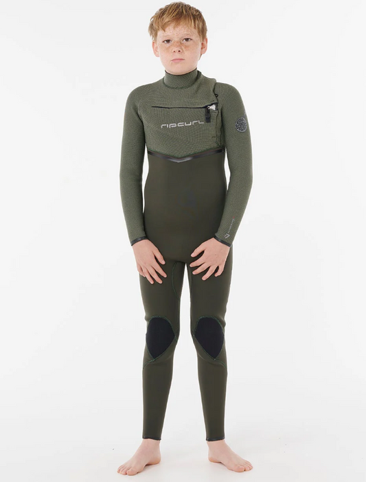 Rip Curl Kids Flashbomb Pro 4/3 Chest Zip Wetsuit in cactus green from front