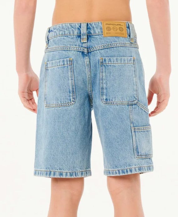 Rip Curl Hyped Up Boys Denim Shorts in washed blue from rear