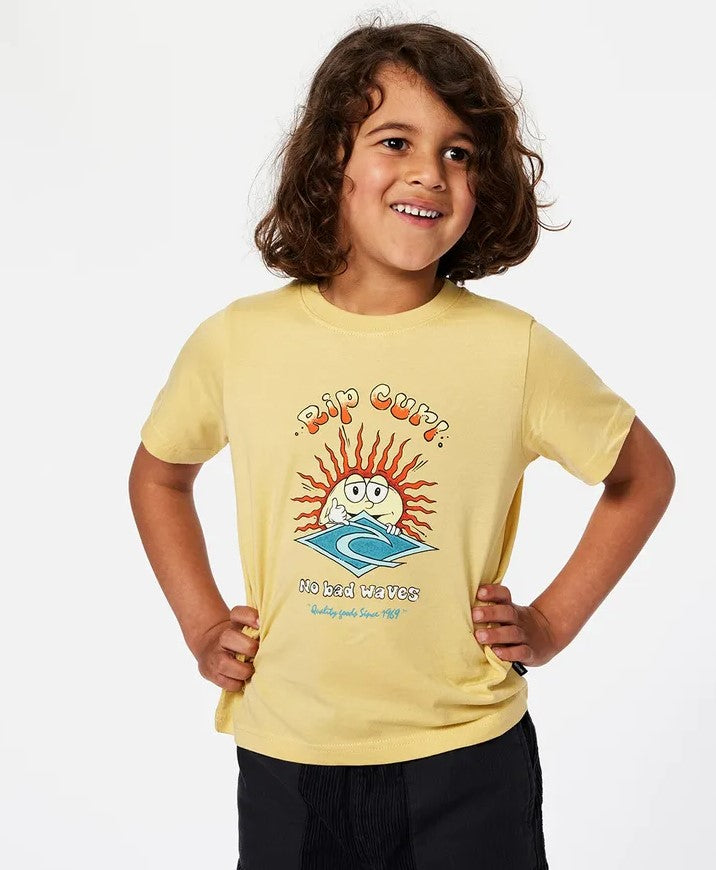 Rip Curl Boys Sun Shaka Tee in straw colourway from front