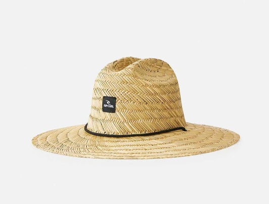 Rip Curl Brand Straw Hat natural colour with Rip Curl patch and drawcord