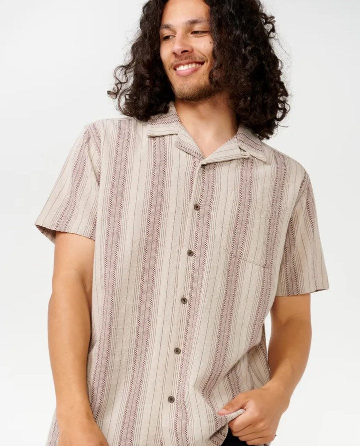 Rip Curl Check Mate Short Sleeve Shirt in bone colourway from front