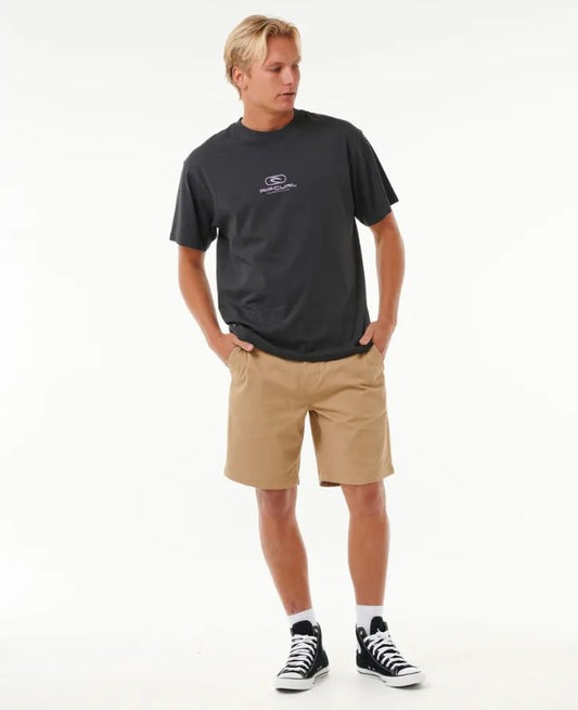 Rip Curl Classic Surf Chino Walkshorts in khaki on model in grey tee from front