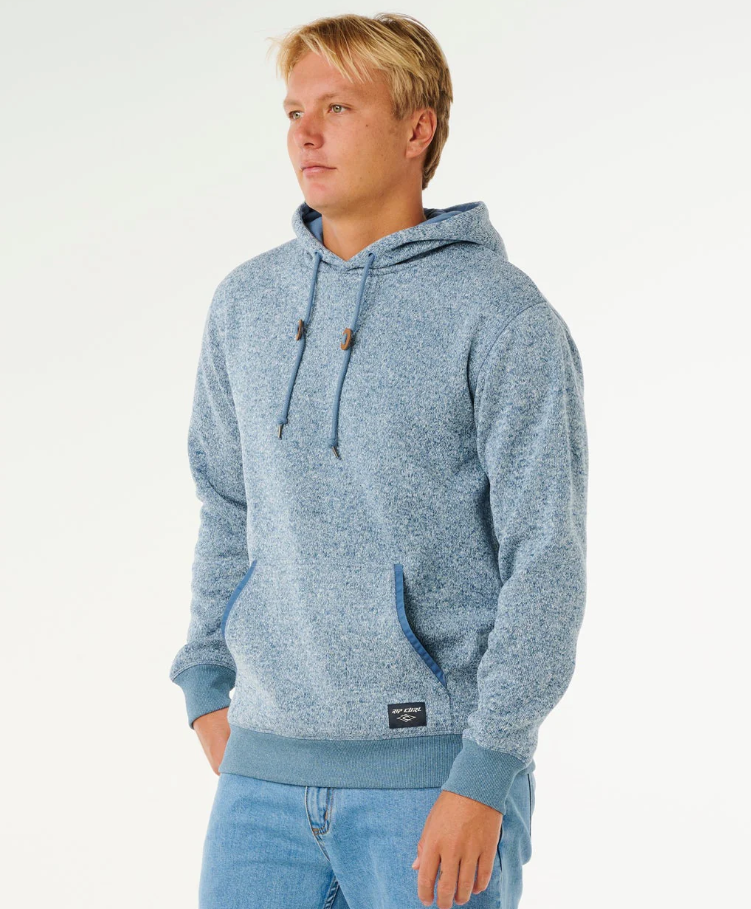 Rip Curl Classic Surf Crescent Hoodie in bluefin on model from side view