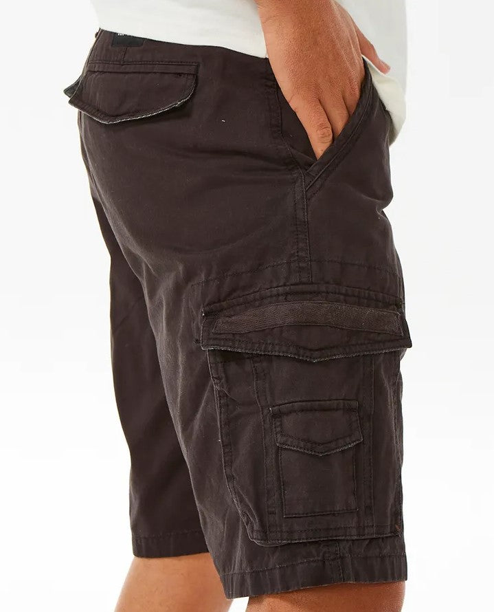 Rip Curl Classic Surf Trail Cargo Shorts in washed black colourway from rear/side