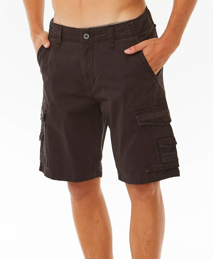 Rip Curl Classic Surf Trail Cargo Shorts in washed black colourway from front