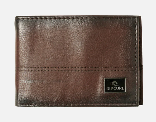 Rip Curl Corpowatu Icon PU Slim Wallet in black tan colourway from front