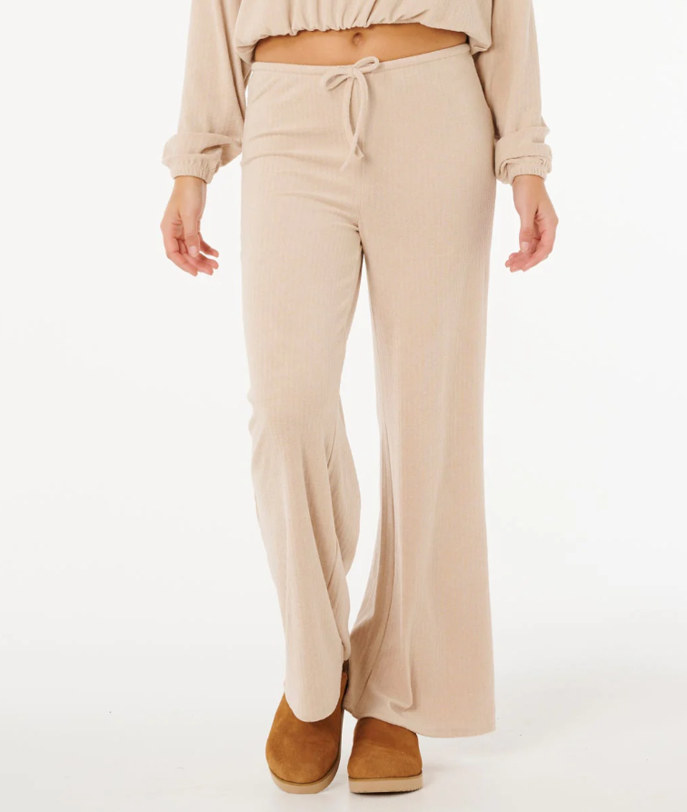 Rip Curl Cosy Cord Wide Leg Women's Pants in natural colourway on model from front close up