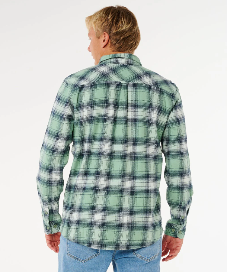 Rip Curl Count Flannel Long Sleeve Flannel Shirt in aloe green check from rear