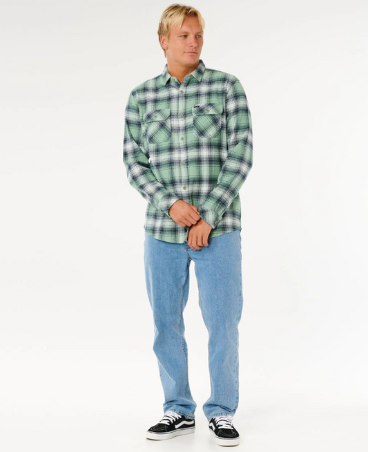 Rip Curl Count Flannel Long Sleeve Flannel Shirt in aloe green check from front
