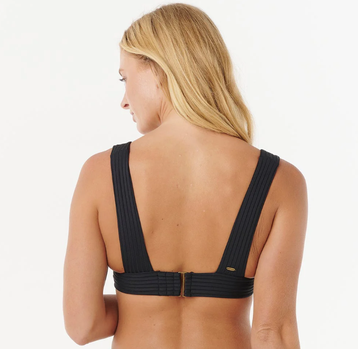 Rip Curl Premium Surf D/DD Deep V with Full Pant Bikini Set in black showing front from rear