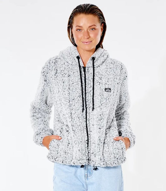 Rip Curl Dark And Stormy Zip Through Hood  Front View Light Grey Colourway