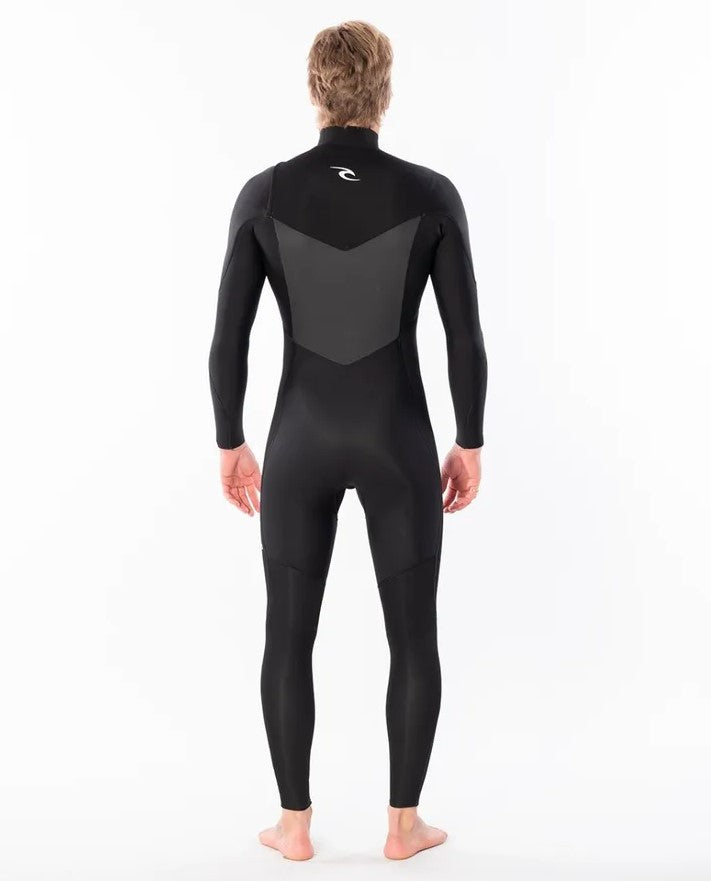 Rip Curl Dawn Patrol 3/2mm Chest Zip Wetsuit in black on model from rear