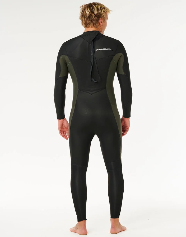 Rip Curl Dawn Patrol 3/2mm GBS BZ Wetsuit in deep cactus colourway from  rear