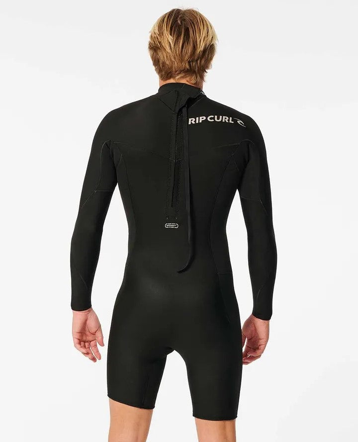 Rip Curl Dawn Patrol 2mm LS BZ Wetsuit made of yulex natural rubber in black colourway showing rear view