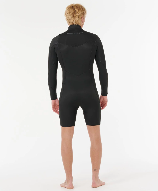 Rip Curl Dawn Patrol 2mm Chest Zip Long Sleeve Wetsuit in black on Korbin Hutchings from rear
