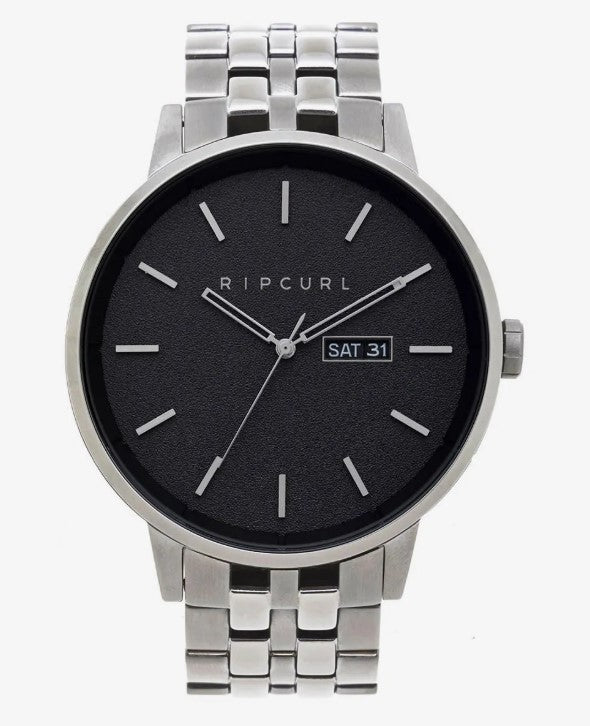 Rip Curl Detroit Silver Stainless Steel Watch in silver with black face