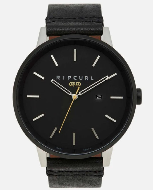 RIP CURL DETROIT SOLAR WATCH in black with black leather straps