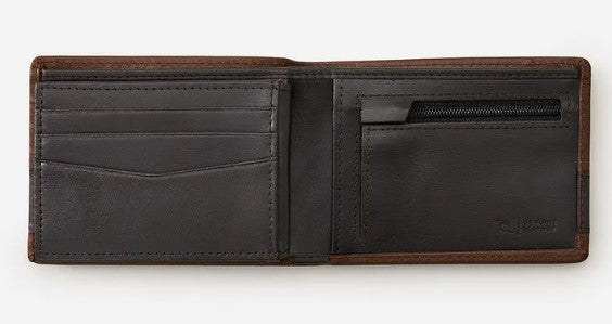 Rip Curl Diamond RFID Slim Leather Wallet in brown and tan showing inside