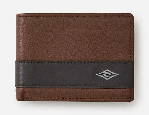 Rip Curl Diamond RFID Slim Leather Wallet in brown and tan from front