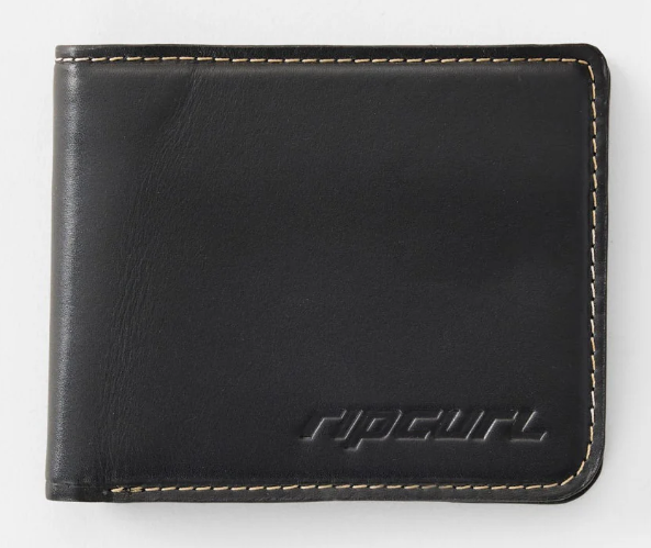 Rip Curl Dosed RFID Slim Leather Wallet in black from front