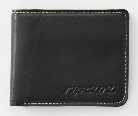 Rip Curl Dosed RFID Slim Leather Wallet in black from front