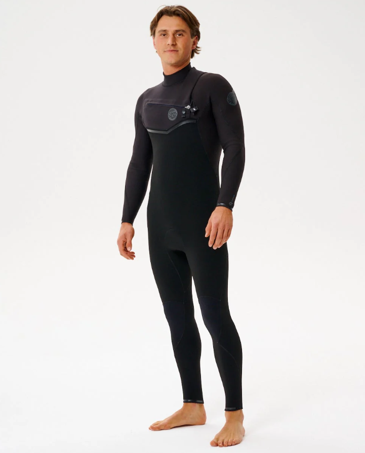 Rip Curl E Bomb 3/2mm Chest Zip Wetsuit in black from the side