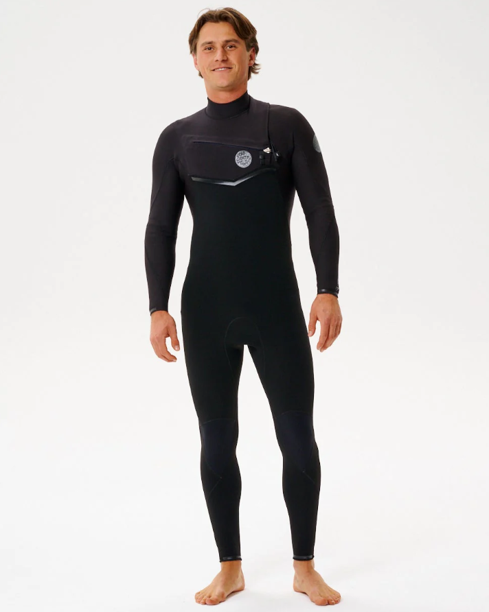 Rip Curl E Bomb 3/2mm Chest Zip Wetsuit in black from the front