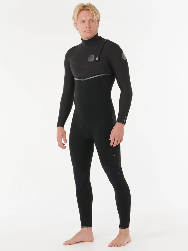 Rip Curl E Bomb 3/2mm Zip Free Wetsuit in black on model from side