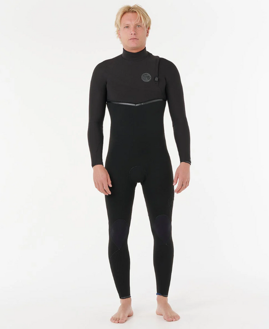 Rip Curl E Bomb 3/2mm Zip Free Wetsuit in black on model from front