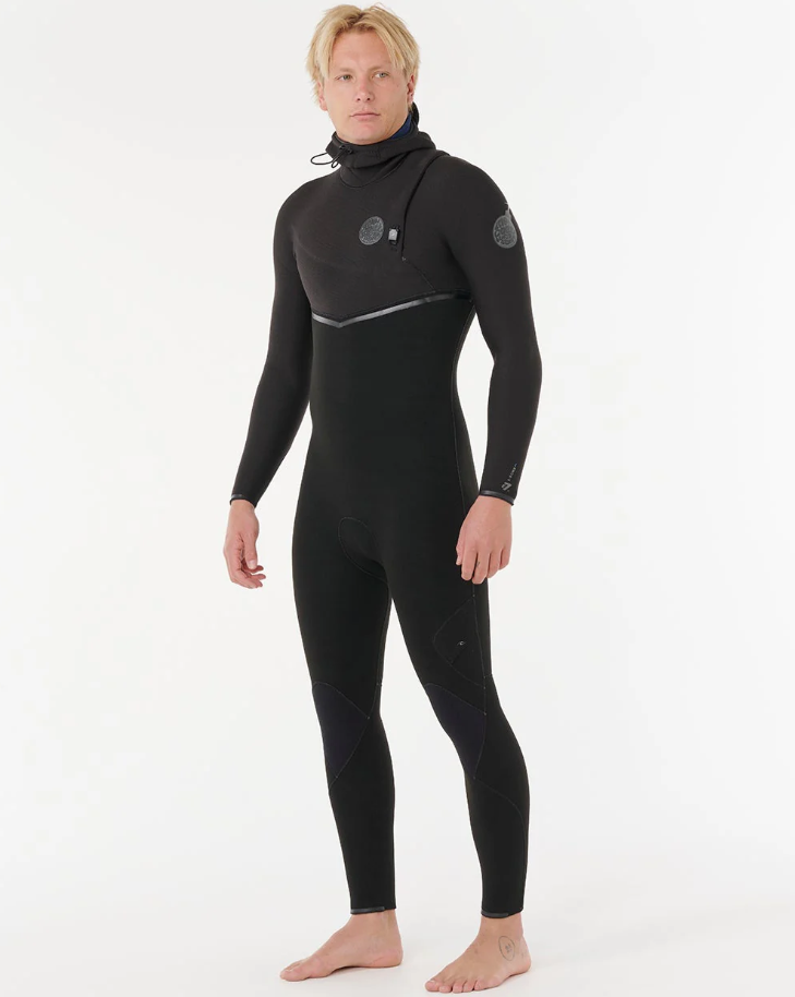Rip Curl E Bomb 4/3mm Zip Free Hooded Wetsuit in black from side