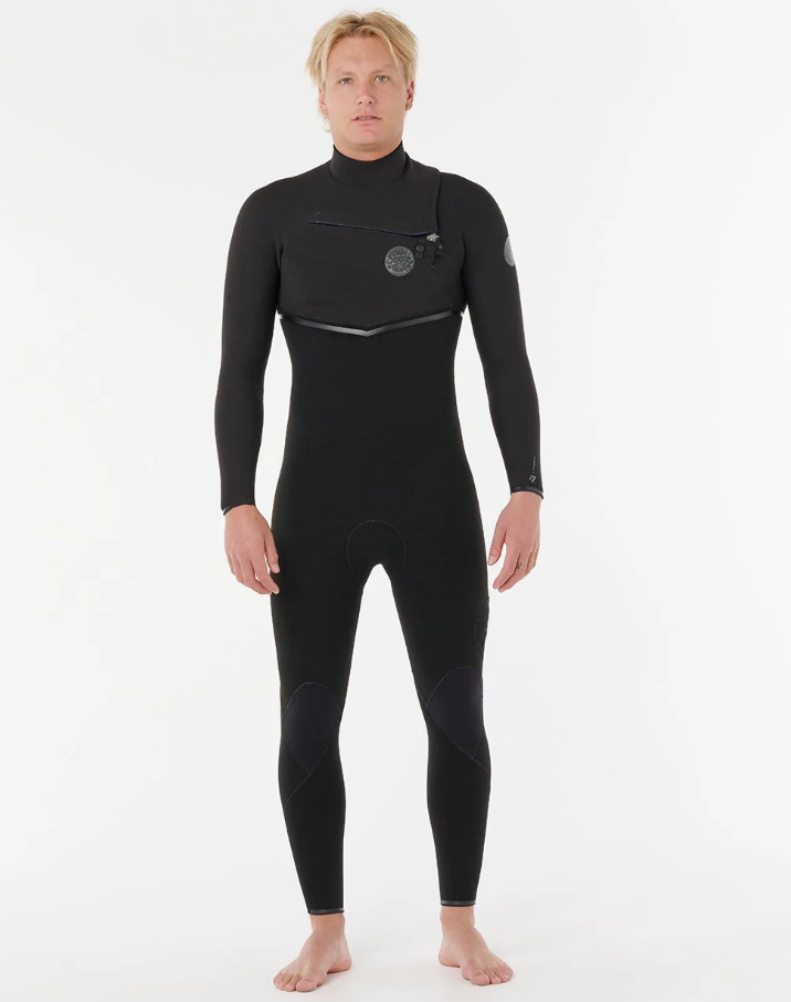 Rip Curl E Bomb 4/3mm Chest Zip Wetsuit in black from front