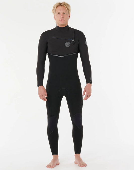 Rip Curl E Bomb 4/3mm Chest Zip Wetsuit in black from front