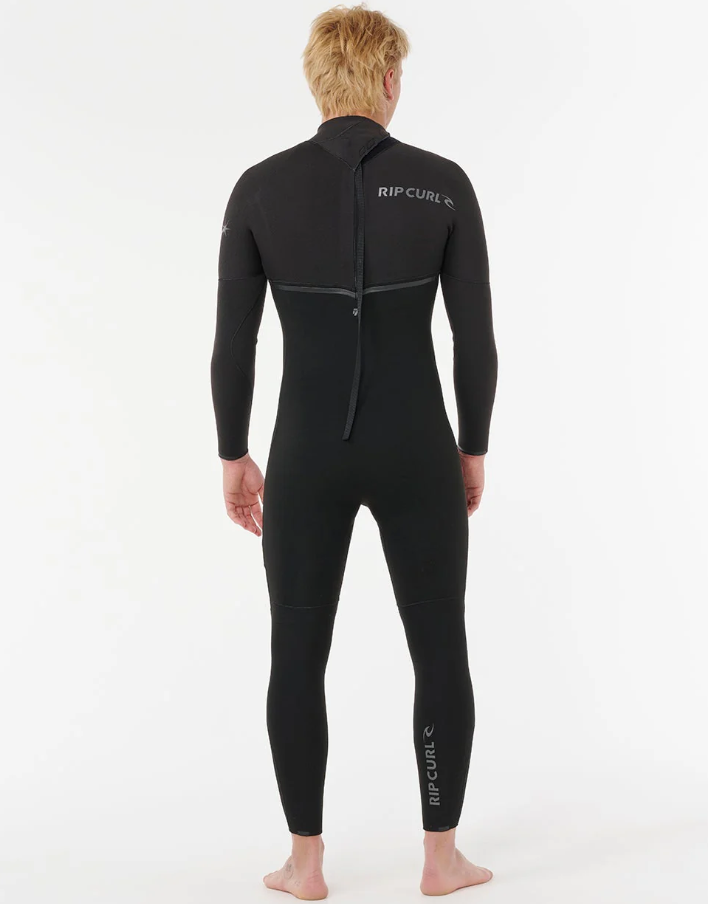 Rip Curl E Bomb 4/3mm Back Zip Wetsuit in black from rear
