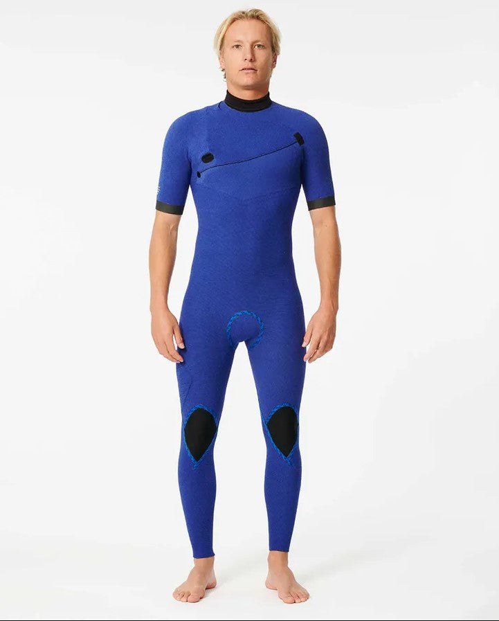 Rip Curl E Bomb 2mm GBS Z/free Short Sleeve Wetsuit inside out showing blue thermo lining