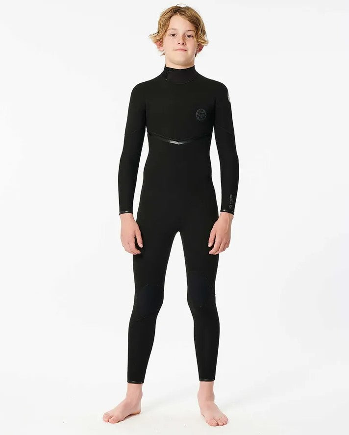 Rip Curl Youth E Bomb 3/2mm GBS Back Zip Wetsuit in black on model showing front view