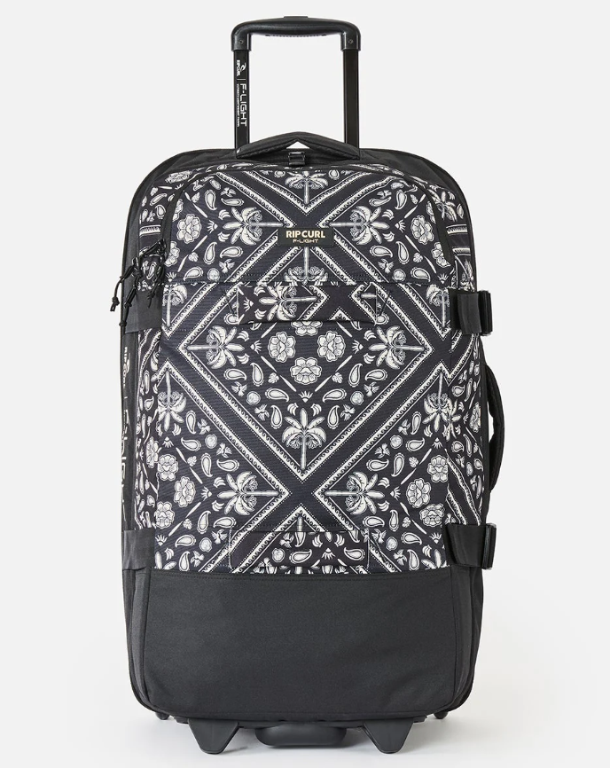 Rip Curl F-Light Global 100 Litre Bossanova Travel Bag in black with floral detail from front