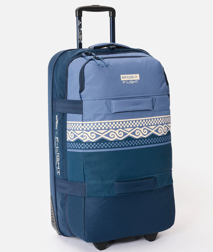 Rip Curl F-Light Global 100 Litre Cosmic Kiss Travel Bag in navy/blue colourway from front/side view