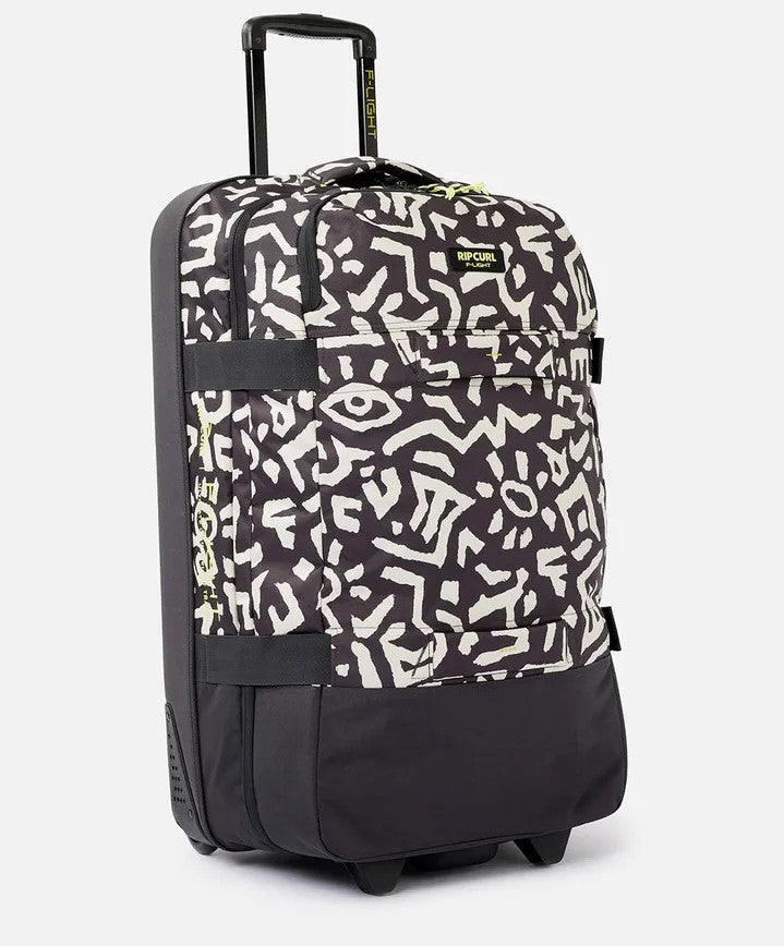 Rip Curl F-Light Global 100 Litre Travel Bag in washed black with white patterns colourway